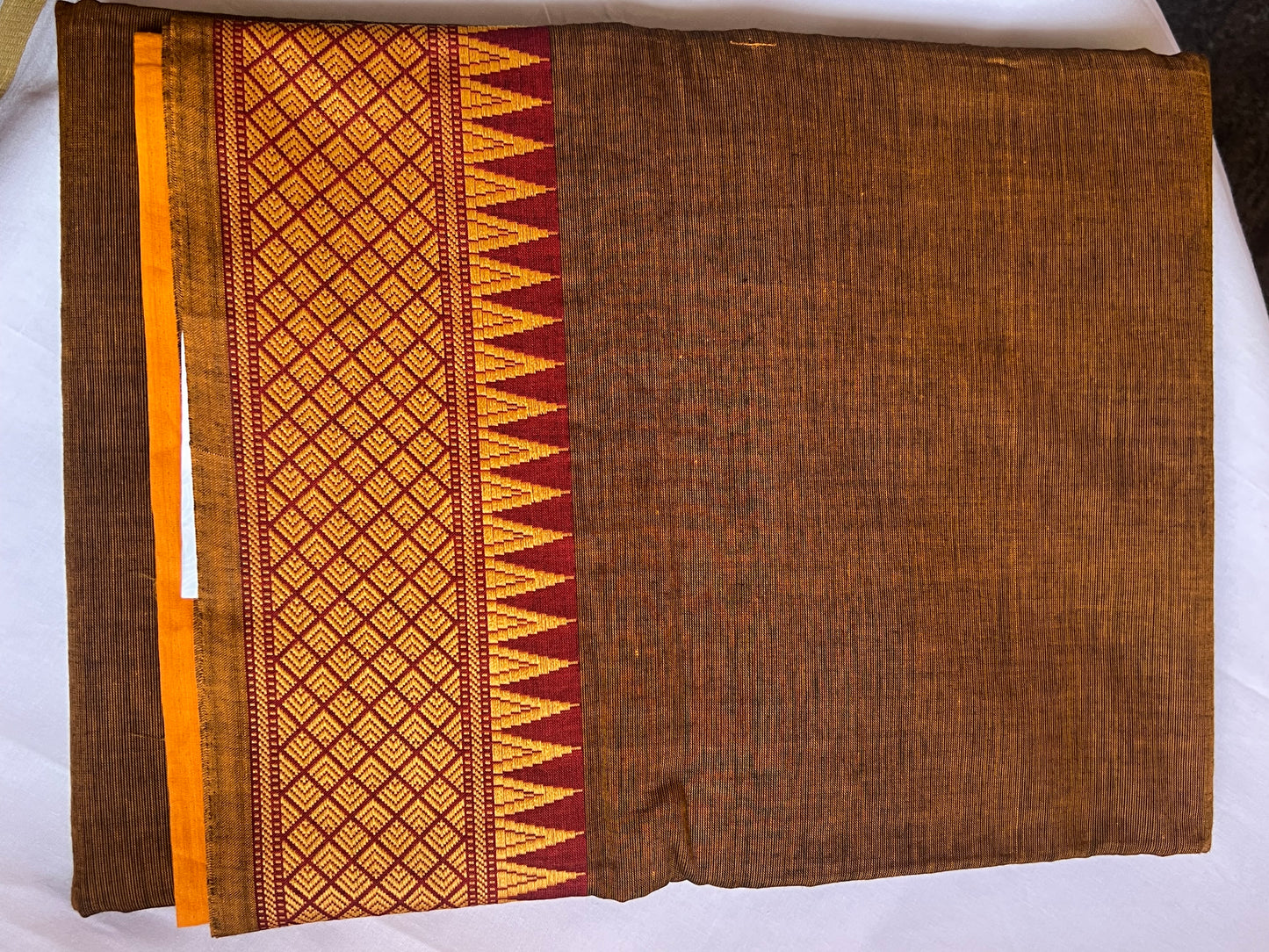 Rust orange Mangalagiri cotton saree