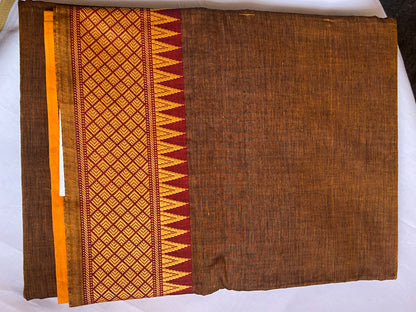 Rust orange Mangalagiri cotton saree