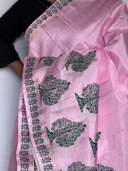 Soft Silk saree - Tree block print