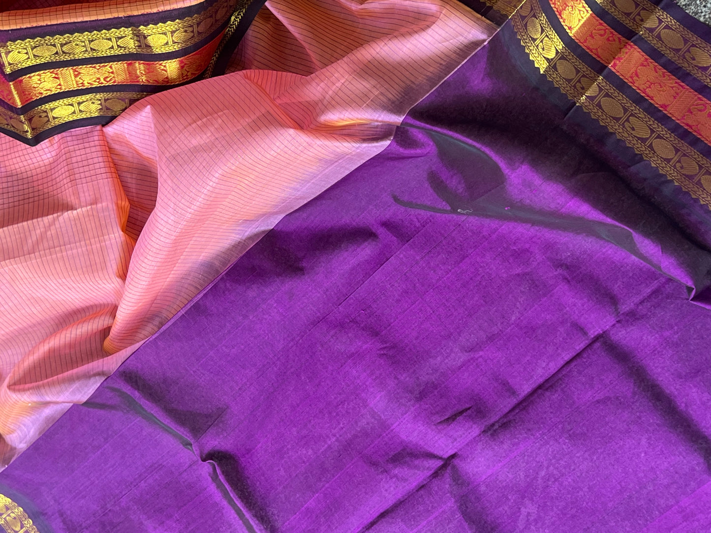 Lotus pink korwai silk cotton saree
