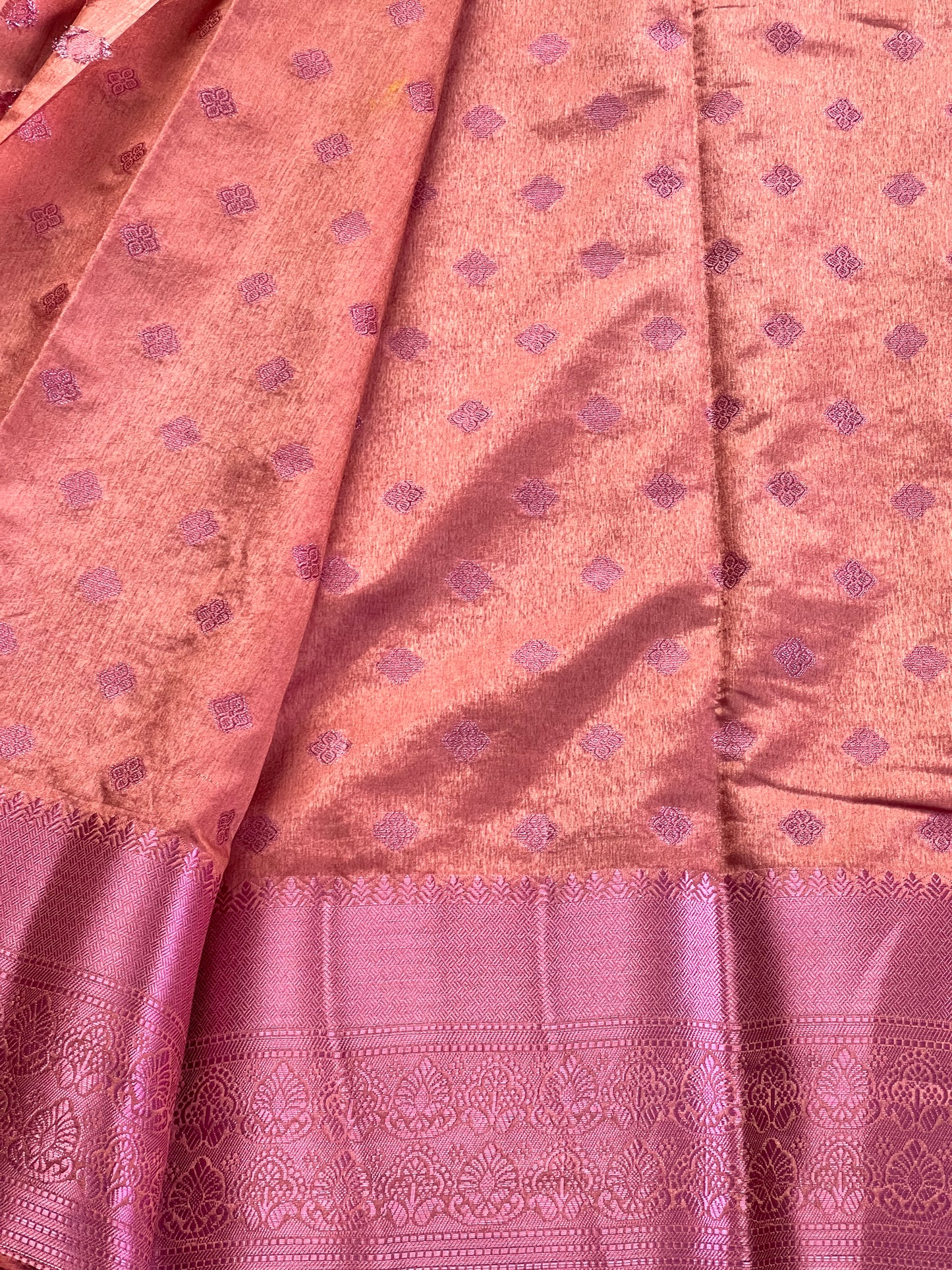 Coral blush motif semi silk cotton saree