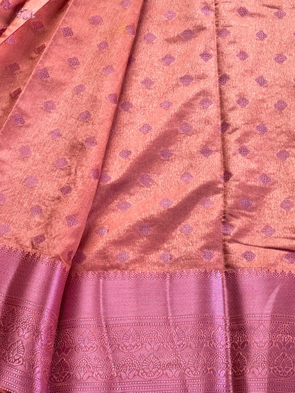 Coral blush motif semi silk cotton saree
