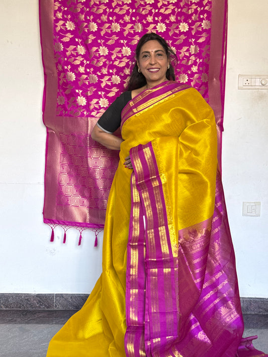 Yellow korwai silk cotton