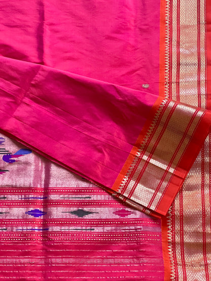 Orange & pink pure pythini silk saree