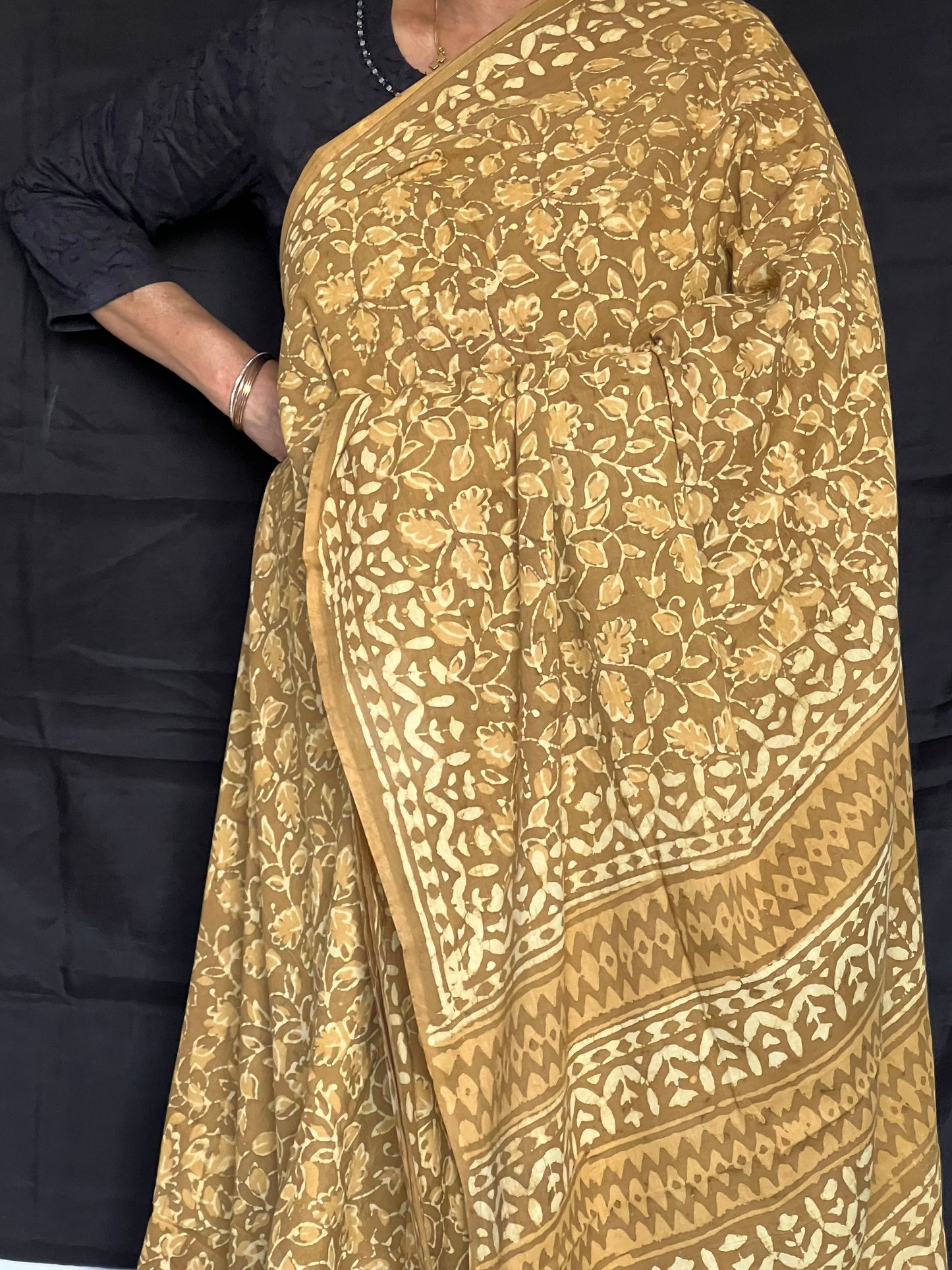 Mustard Jaipur cotton saree
