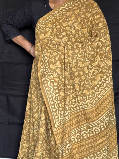 Mustard Jaipur cotton saree