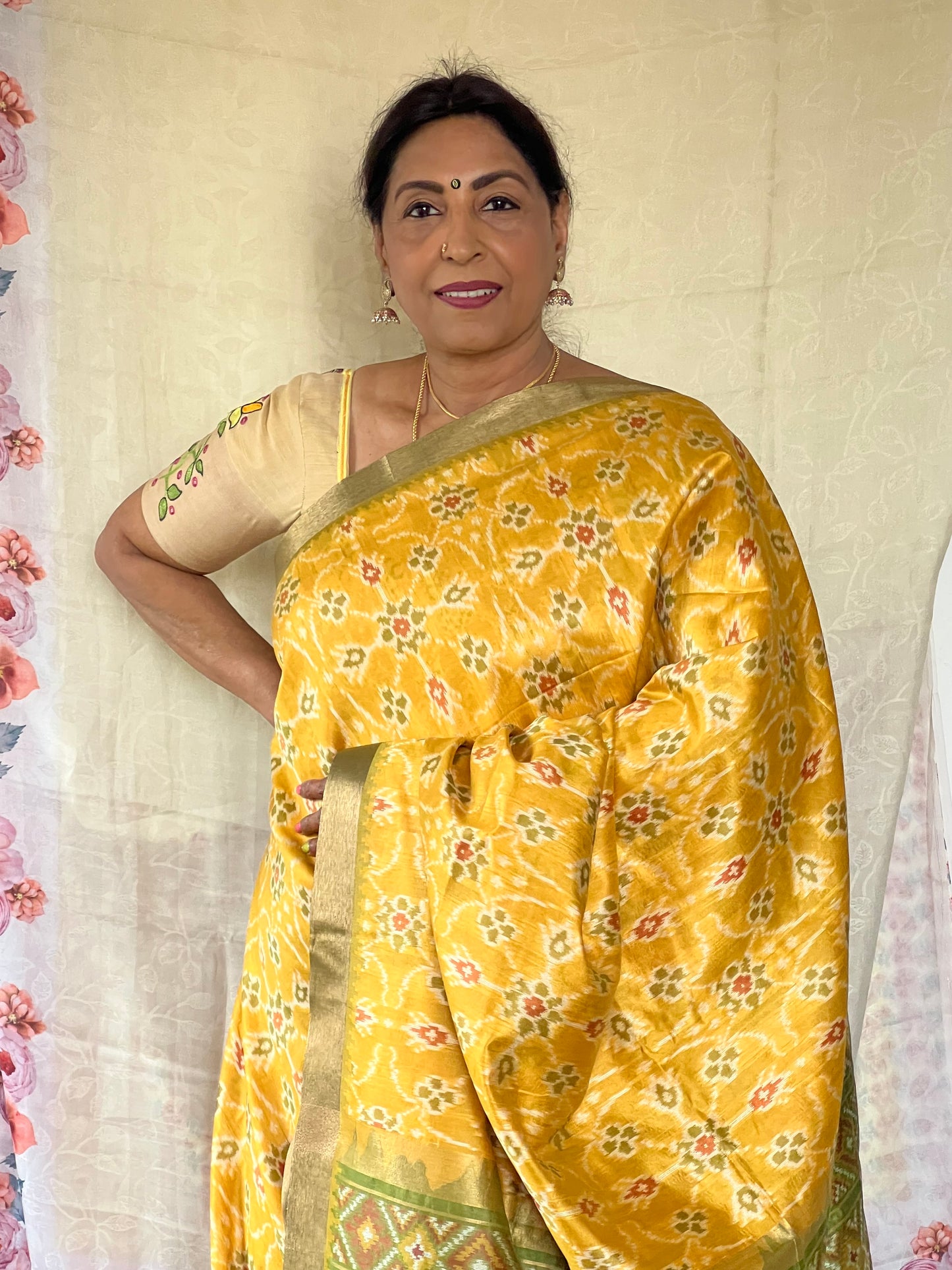 Mustard Semi patola silk saree