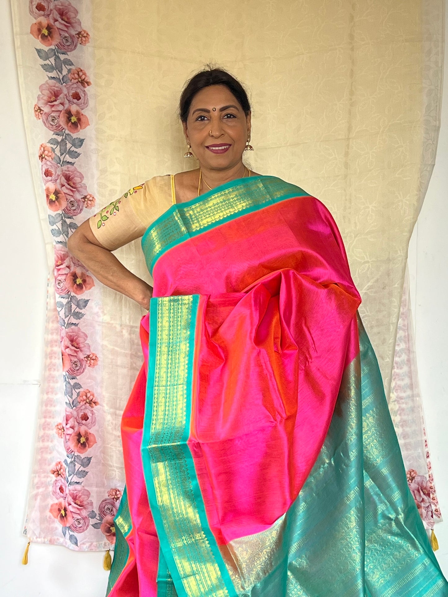 Rani pink Kanchivaram silk cotton saree