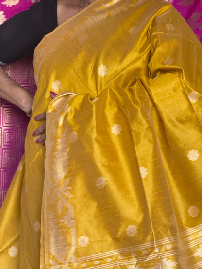 Yellow semi tussar saree