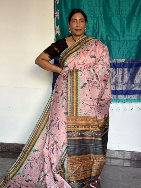 Semi matka pink silk saree