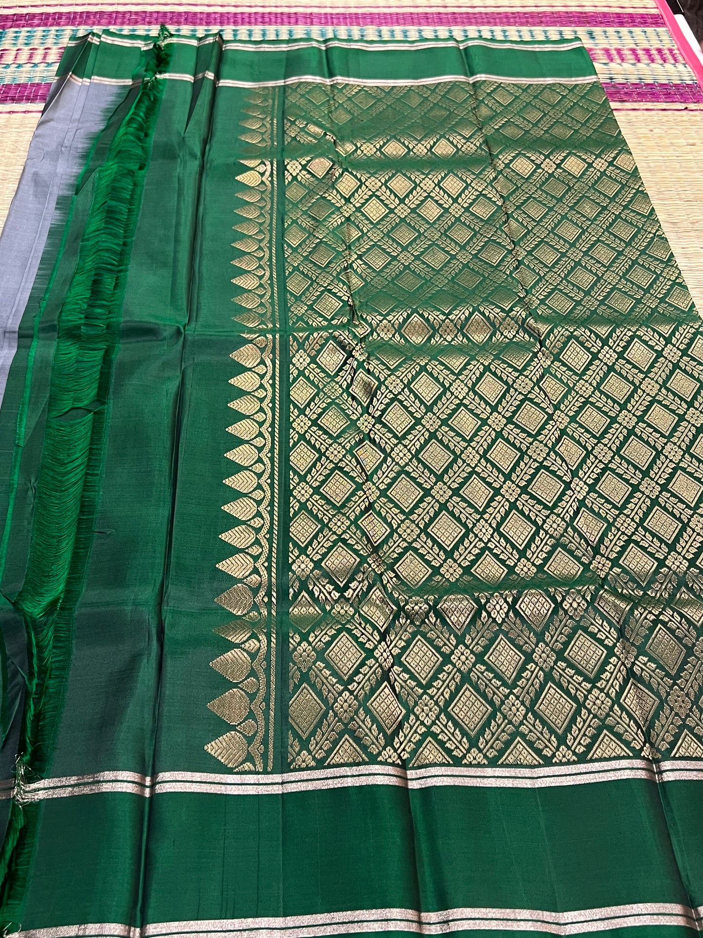 Grey & Green Kanchivaram silk saree