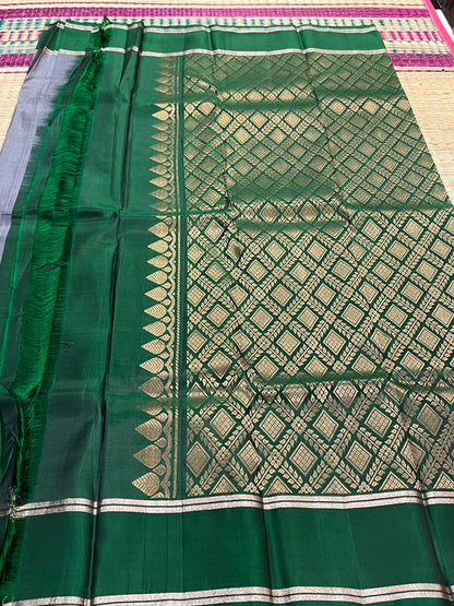 Grey & Green Kanchivaram silk saree