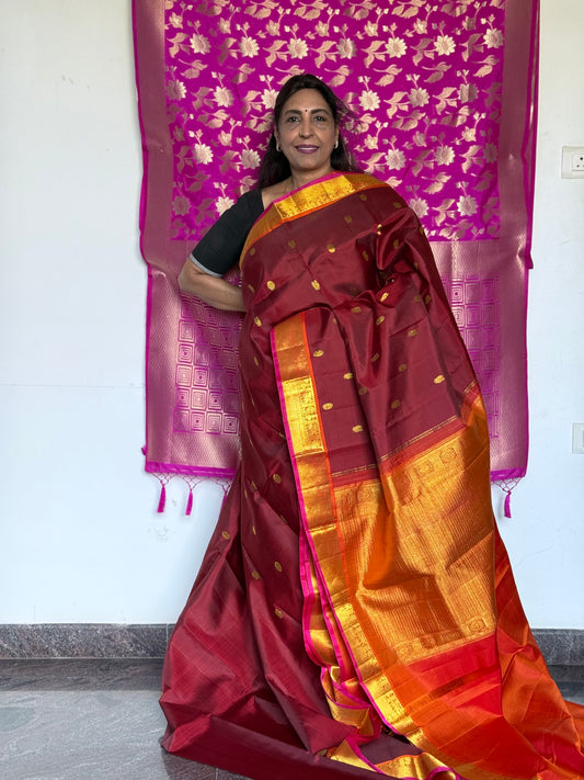Maroon pure silk saree