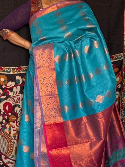 Blue & plum maroon semi silk