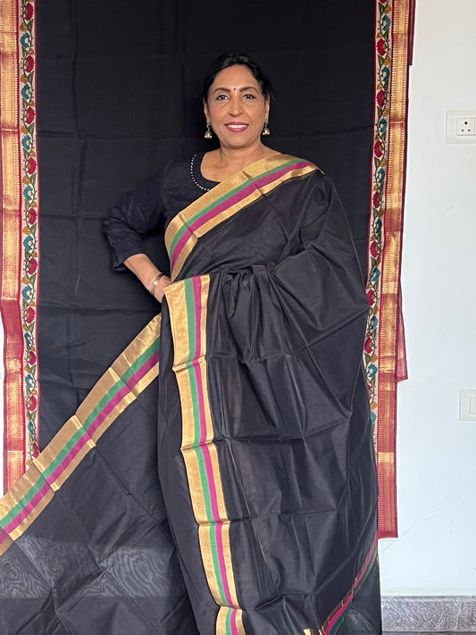 Black fancy cotton saree