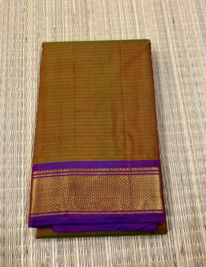 Brown & blue pure Kanchivaram silk saree