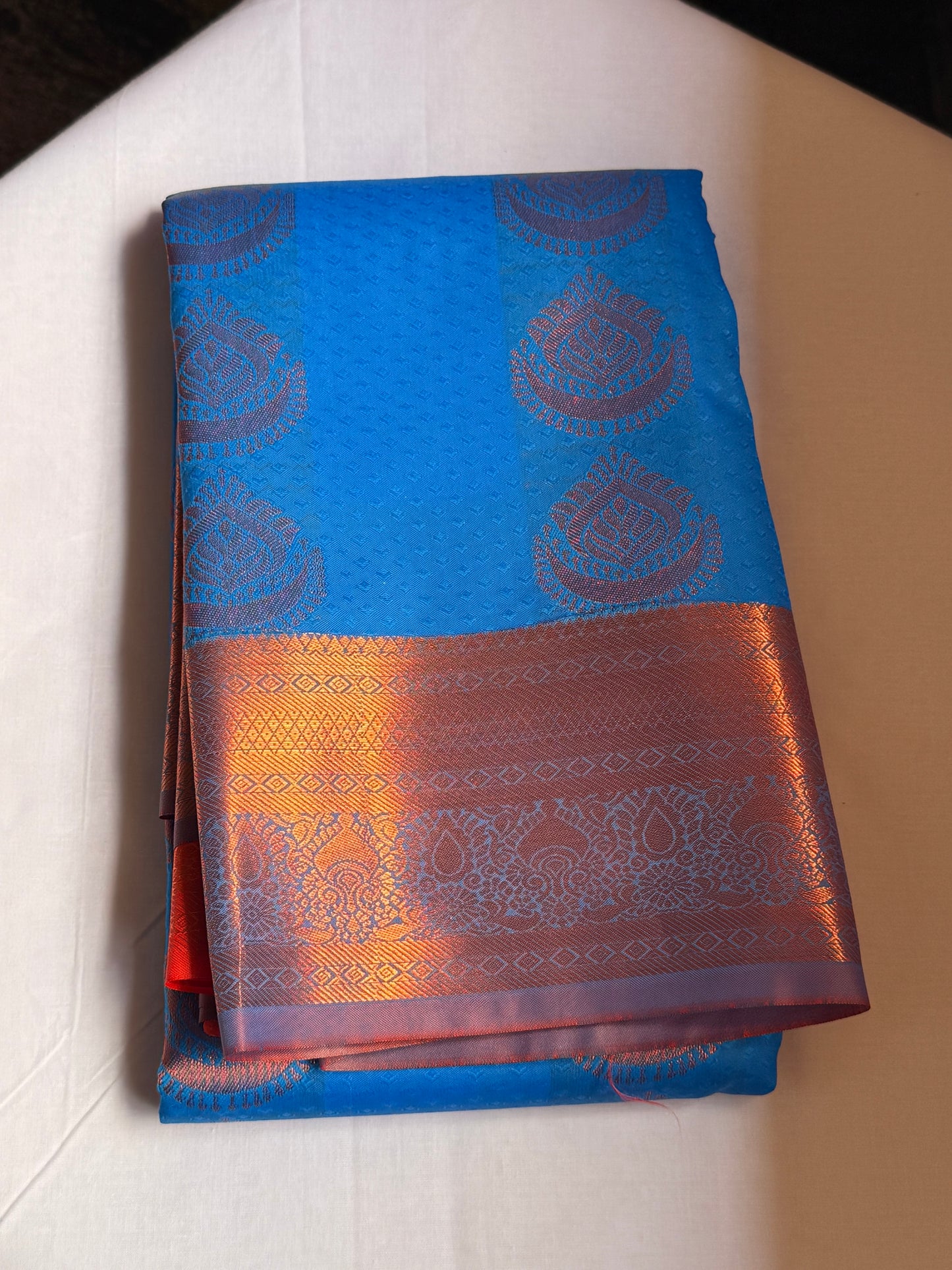 Ink Blue & red semi silk saree