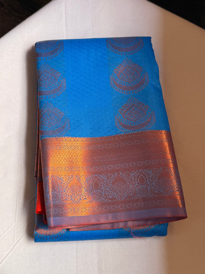 Ink Blue & red semi silk saree