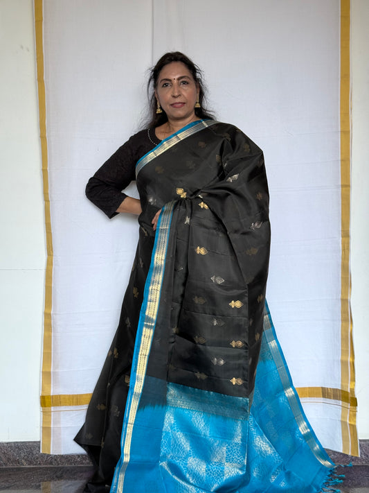 Soft Silk saree - Black & Blue