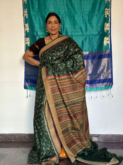 Forest Green & Maroon Heritage Tussar Silk