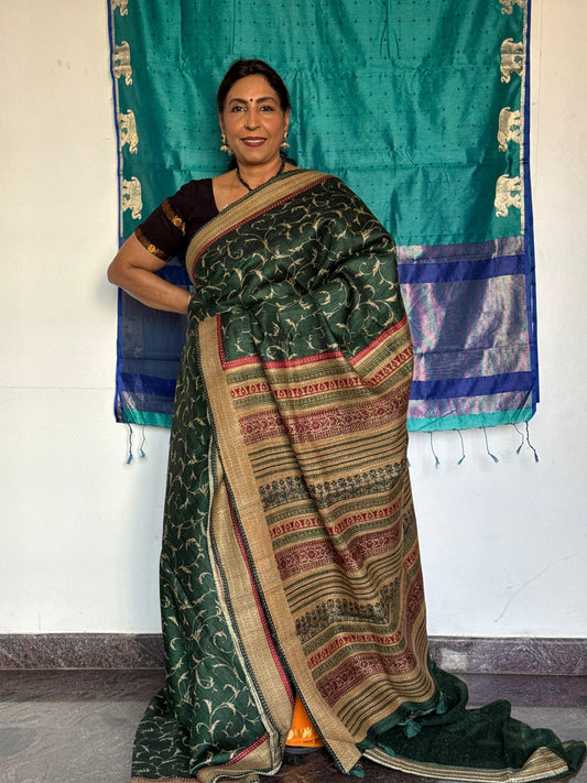 Forest Green & Maroon Heritage Tussar Silk