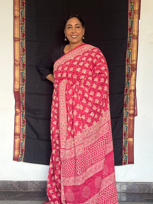 Pink Jaipur cotton Saree