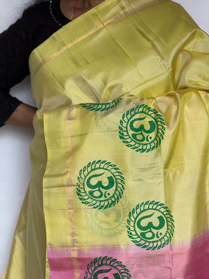 Soft Silk saree - Om block print