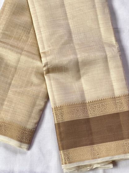 Pearl white semi silk cotton saree