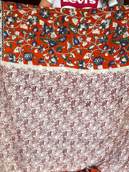 Orange cotton Kalamkari saree