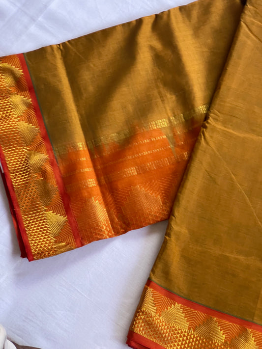 Mustard & orange semi silk cotton saree