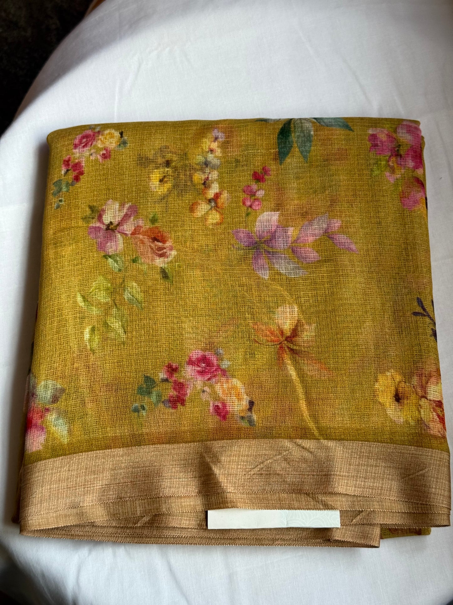 Yellow printed kota cotton saree