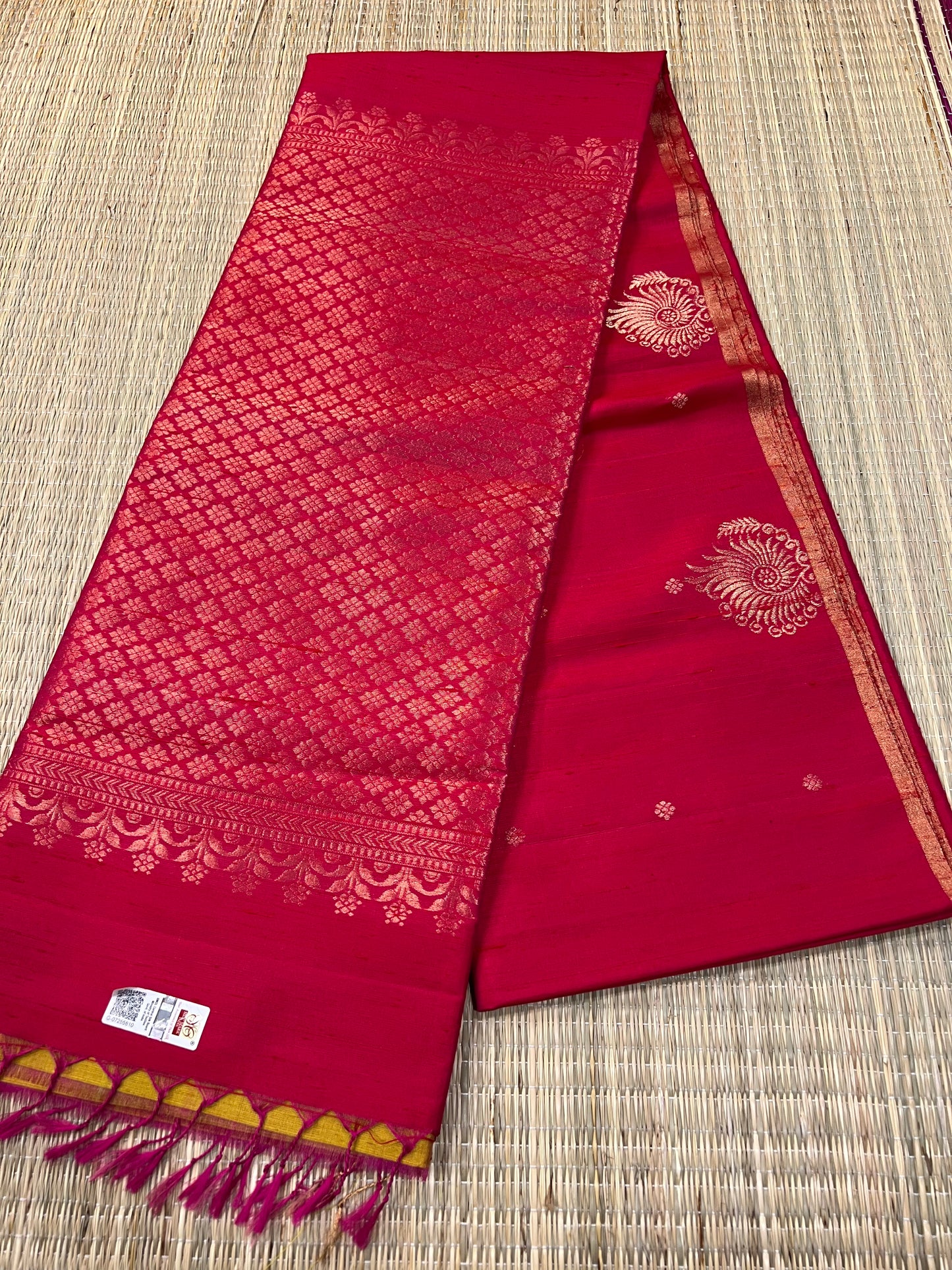 Pink & olive gold raw silk saree