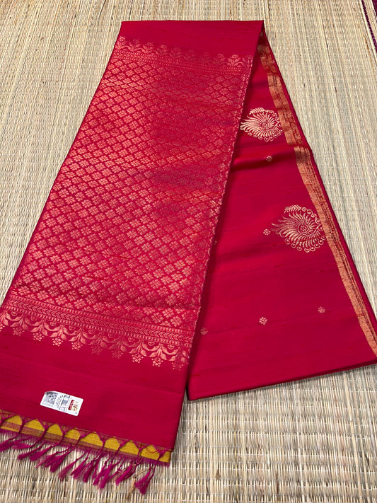 Pink & olive gold raw silk saree