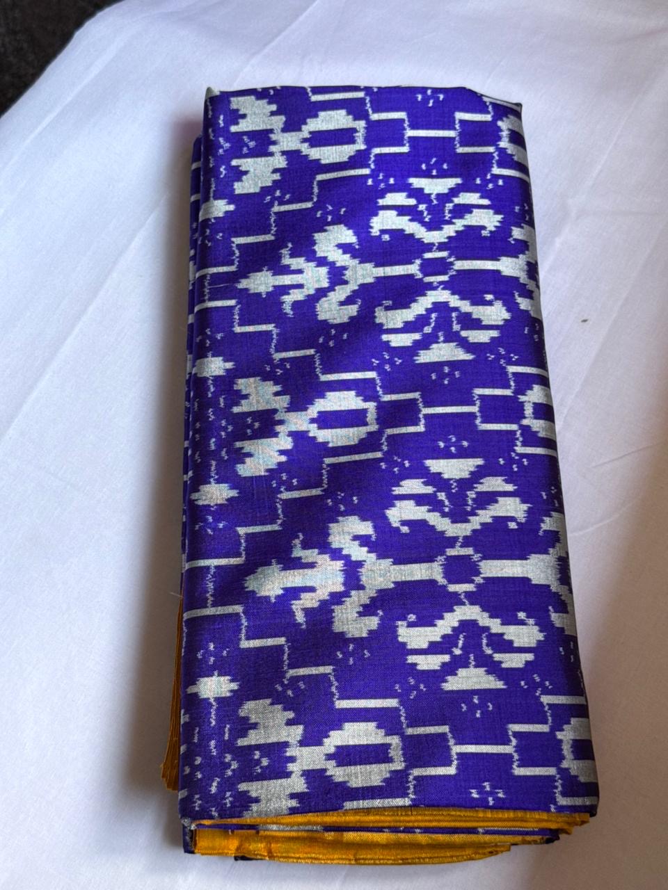 Ikat Silk Saree - Blue & Mustard