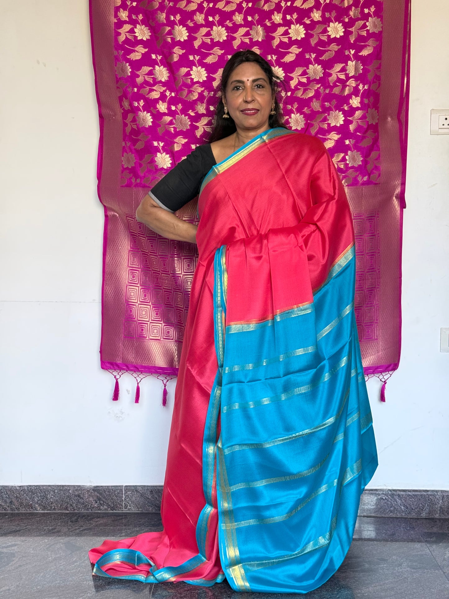 Pinkish red mysore silk saree