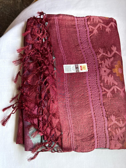 Silver-Grey & Plum Tussar Silk