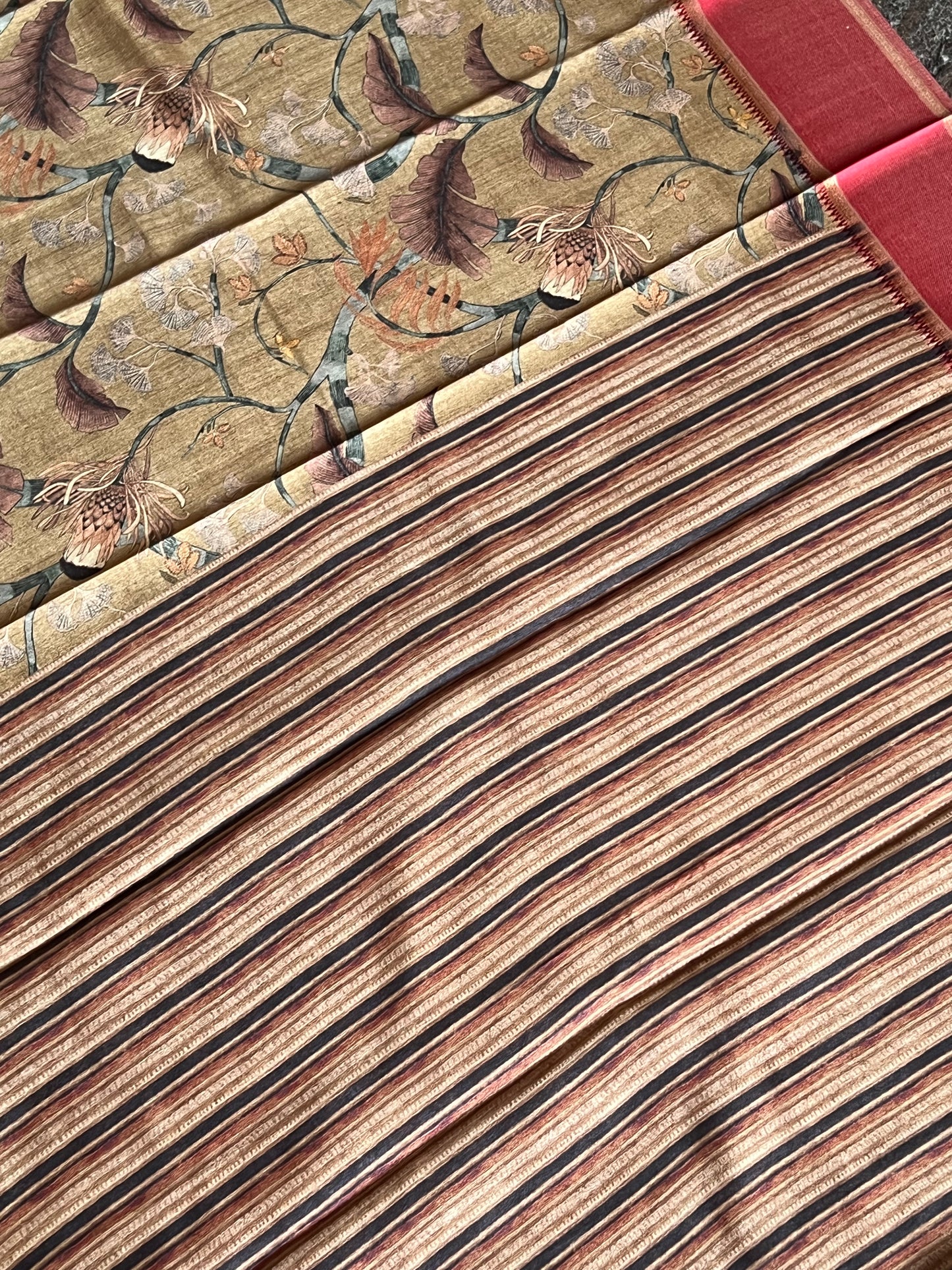 Copper & red semi tussar silk saree
