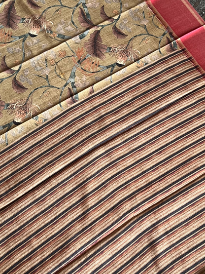 Copper & red semi tussar silk saree