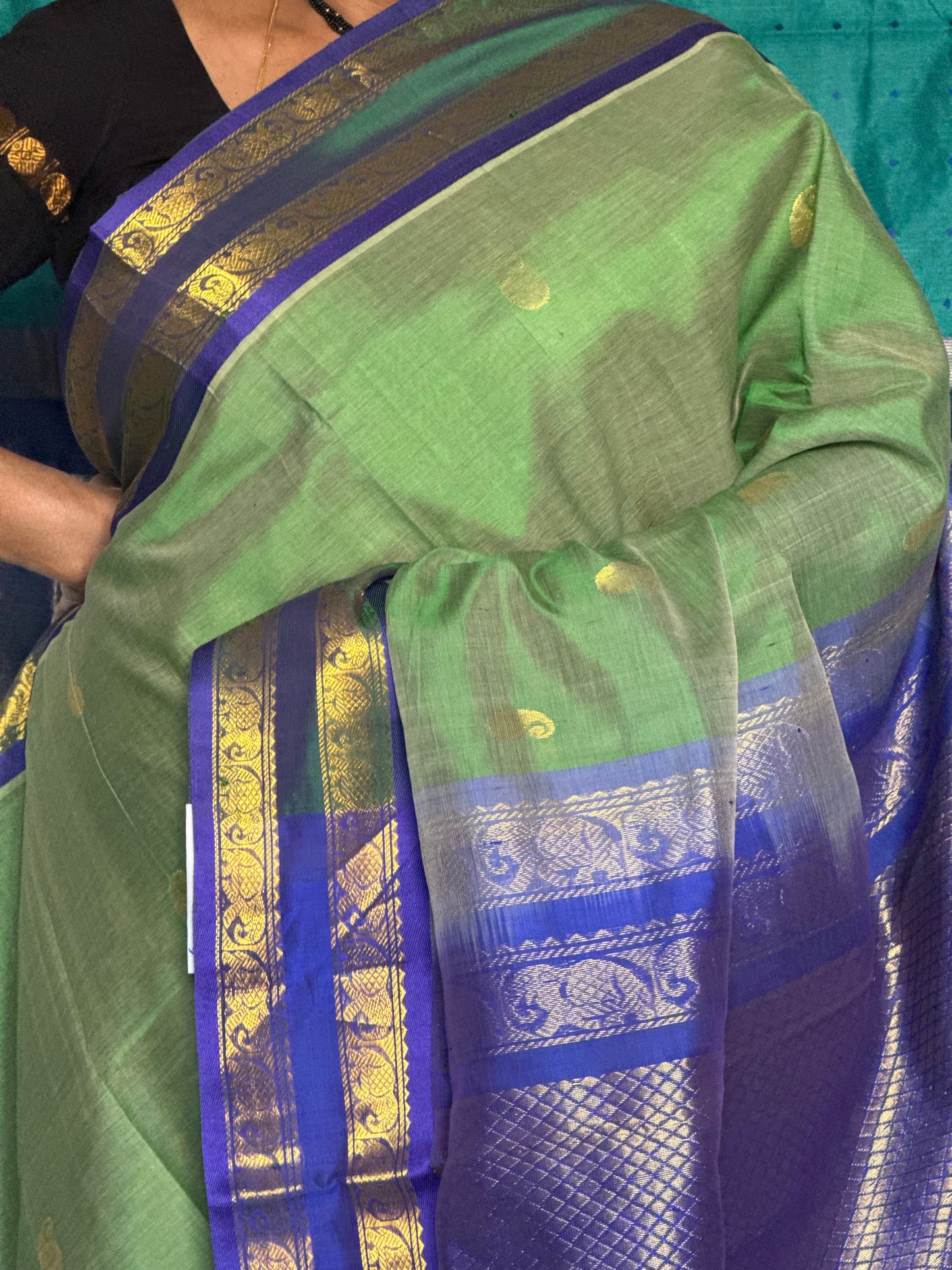 Green Silk Cotton Saree With Purple Border