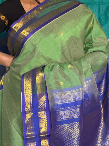 Green Silk Cotton Saree With Purple Border