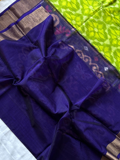 Ikat Silk Cotton - Green and Blue saree