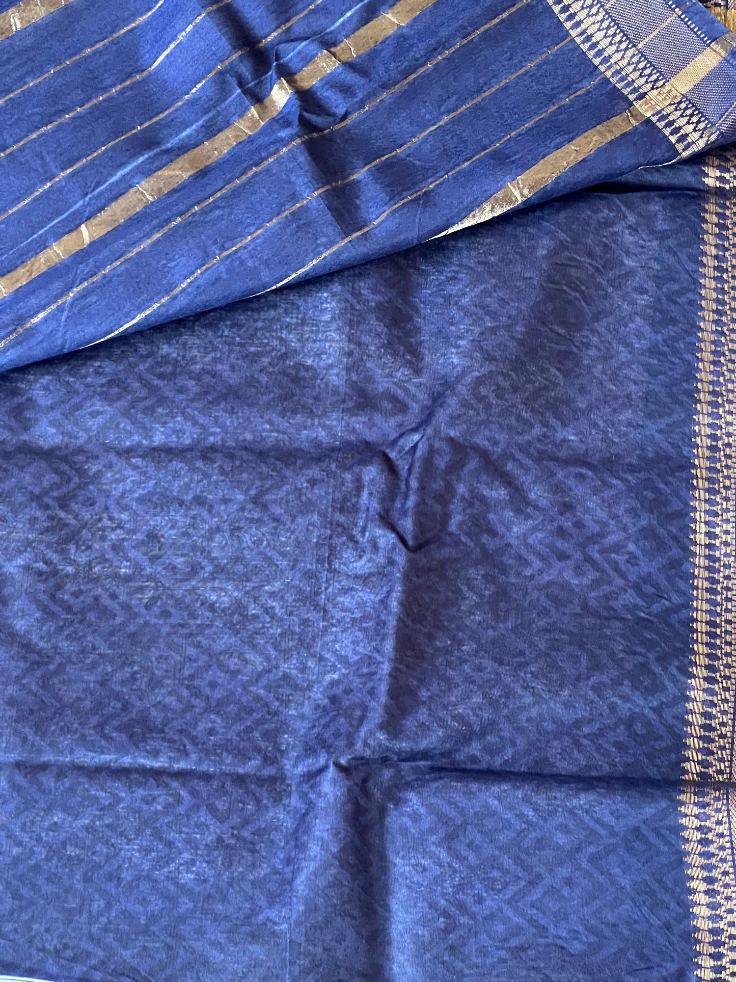Dark blue ganga Jamuna Tussar silk saree