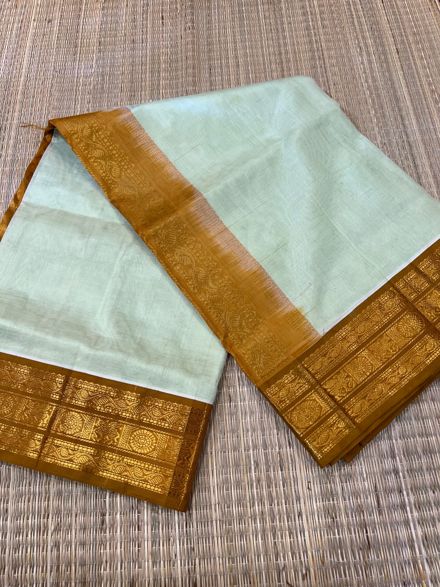 Mustard & pista green silk cotton saree