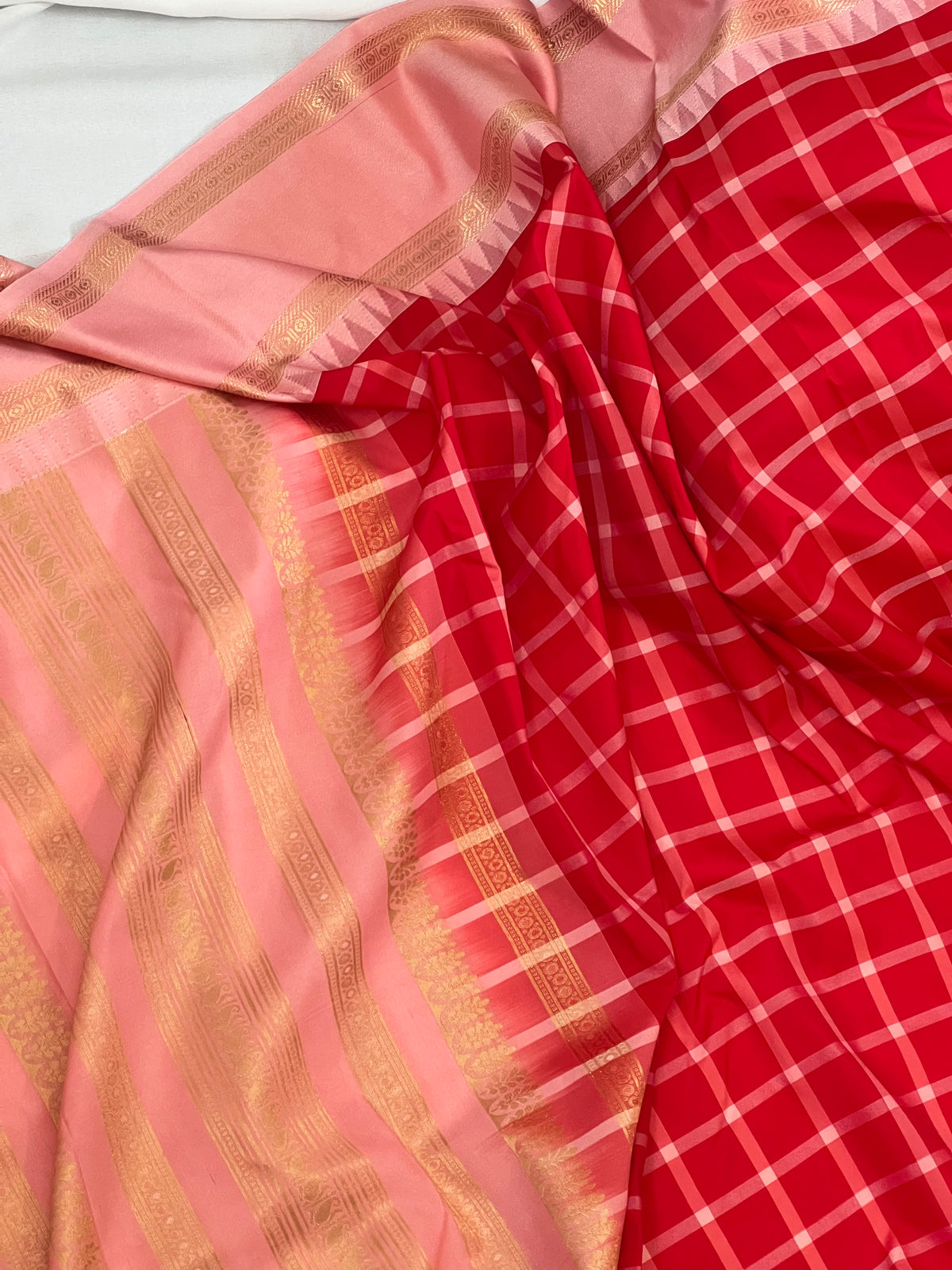 Red & pink semi soft silk saree