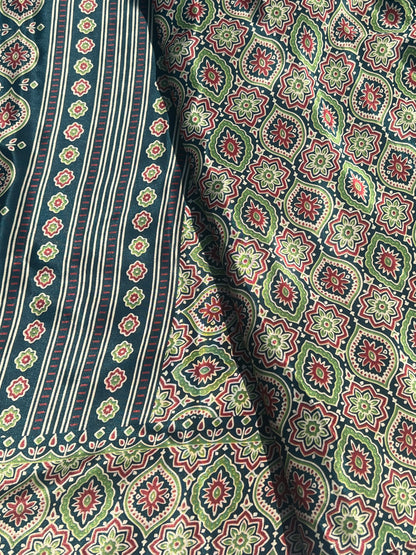 Peacock blue crepe silk saree