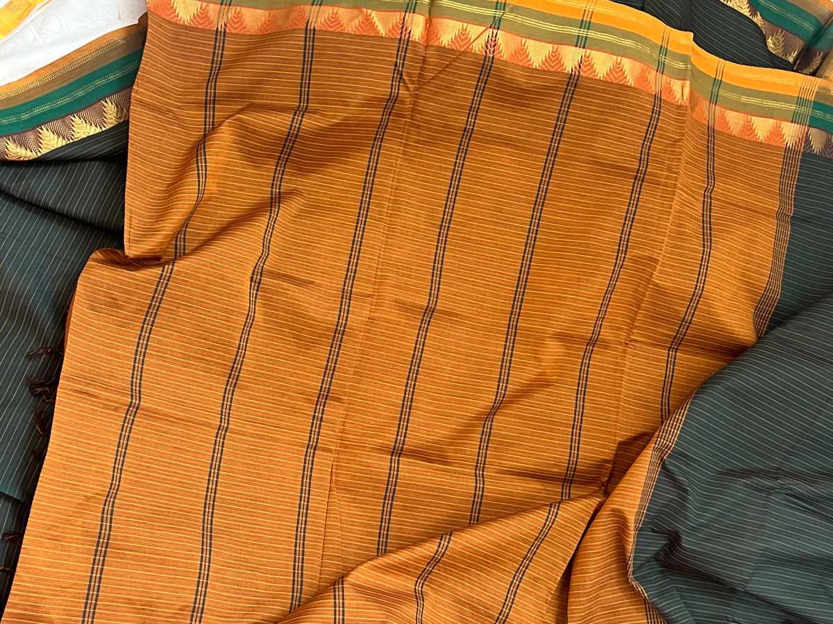 Dark green semi silk cotton saree