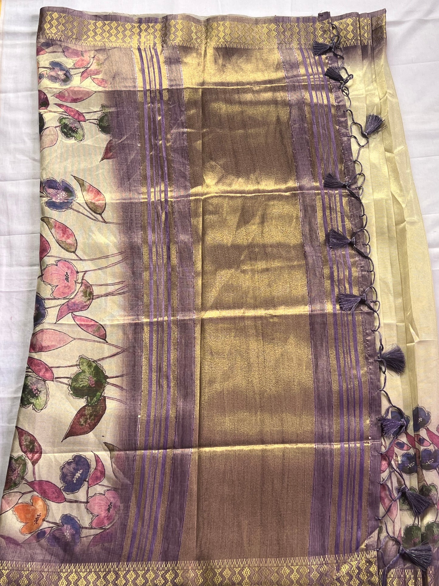 Lilac tissue semi tussar saree