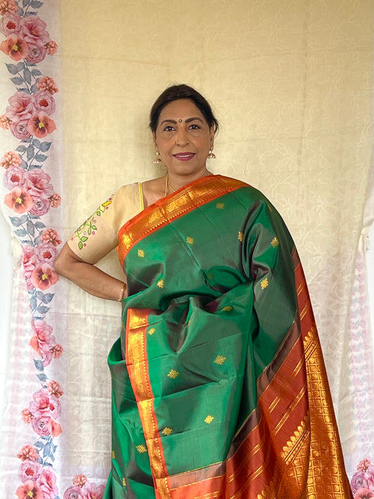 Bottle green kanchivaram silk saree