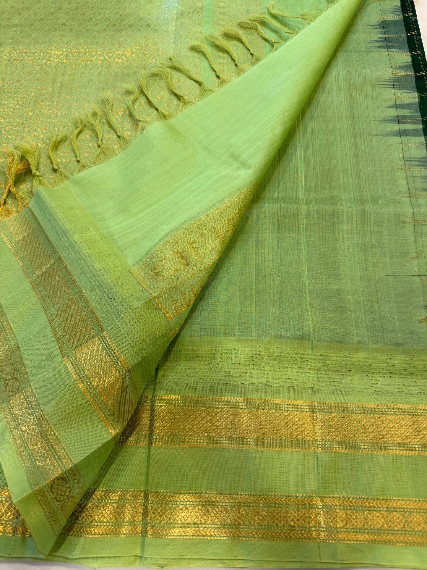 Green checks silk cotton saree