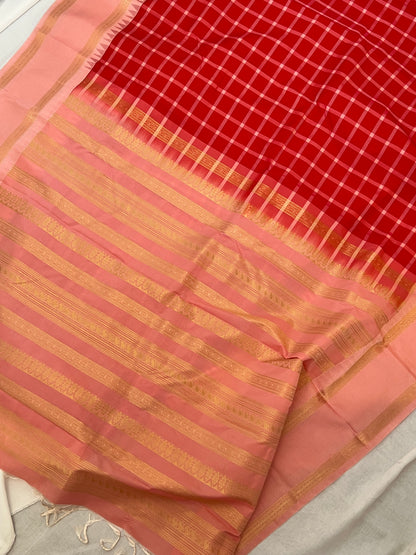 Red & pink semi soft silk saree